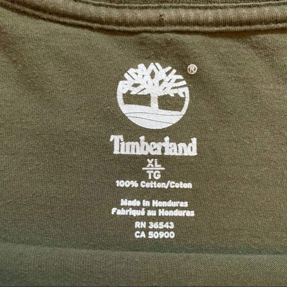 Timberland Tree Logo Tee Shirt Mens XL Green Cream Brown Logo - Picture 3 of 5